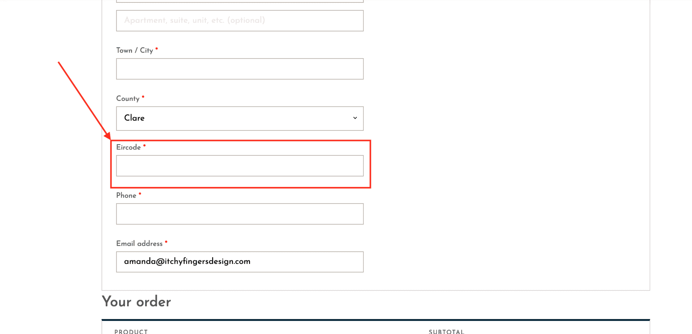 How To Change The Postcode To Eircode and Make it Required in